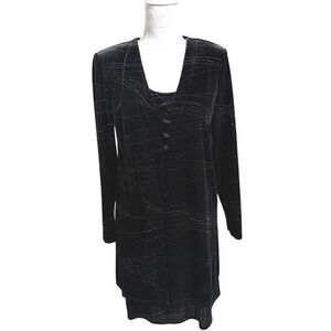 Rabbit Rabbit Designs Dress Set Womens Size 10 Black Silver Metallic 2pc Jacket